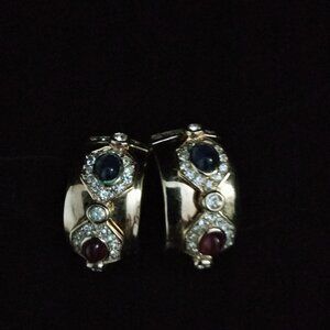 Unsigned Christian Dior Jewels of India Cabochone Glass Clip Earrings
